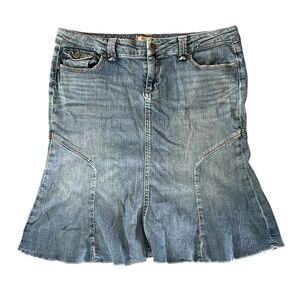 Paige | Women's Medium Blue Denim Pico Jean Skirt, trumpet flare, pockets, sz 32